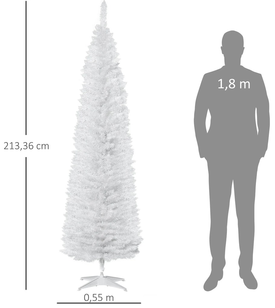 Árvore de Natal Artificial 210 cm Ignífugo com 199 Ramos de PVC Decoração de Natal para Interiores Branco