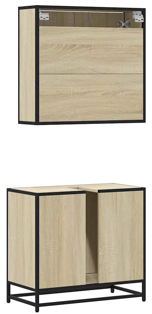 2 pcs conj. móveis casa banho derivados madeira carvalho sonoma