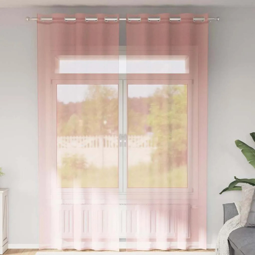 vidaXL Cortinas de voile com ilhós 2 pcs rosa 140x260 cm