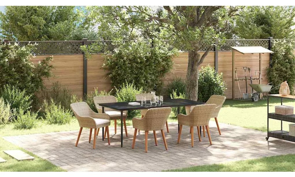 Conjunto de Jantar de Jardim 7 Peças Bege em Rattan Sintético