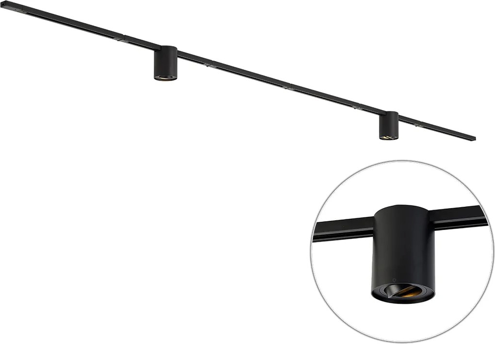 Sistema de calhas de iluminação moderno preto com 2 focos monofásicos - Iconic Rondoo Up