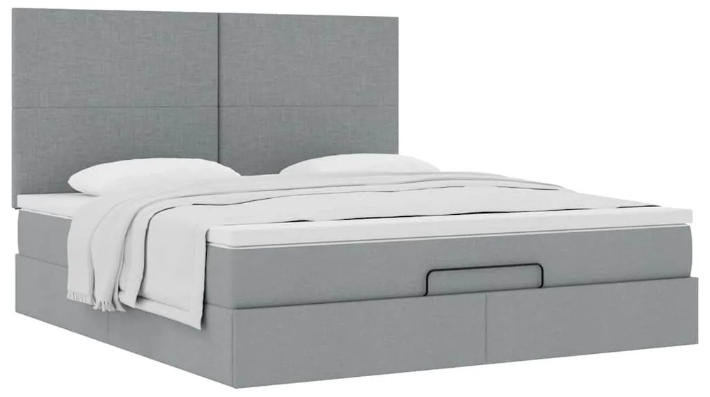 Estrutura cama otomana colchão 160x200 cm tecido cinzento claro