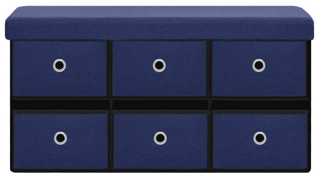 Banco de arrumação dobrável 76x38x38 cm linho falso azul