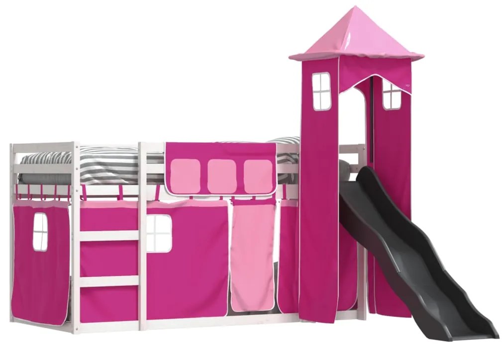 Beliche com escorrega e cortinas 90x200 cm rosa