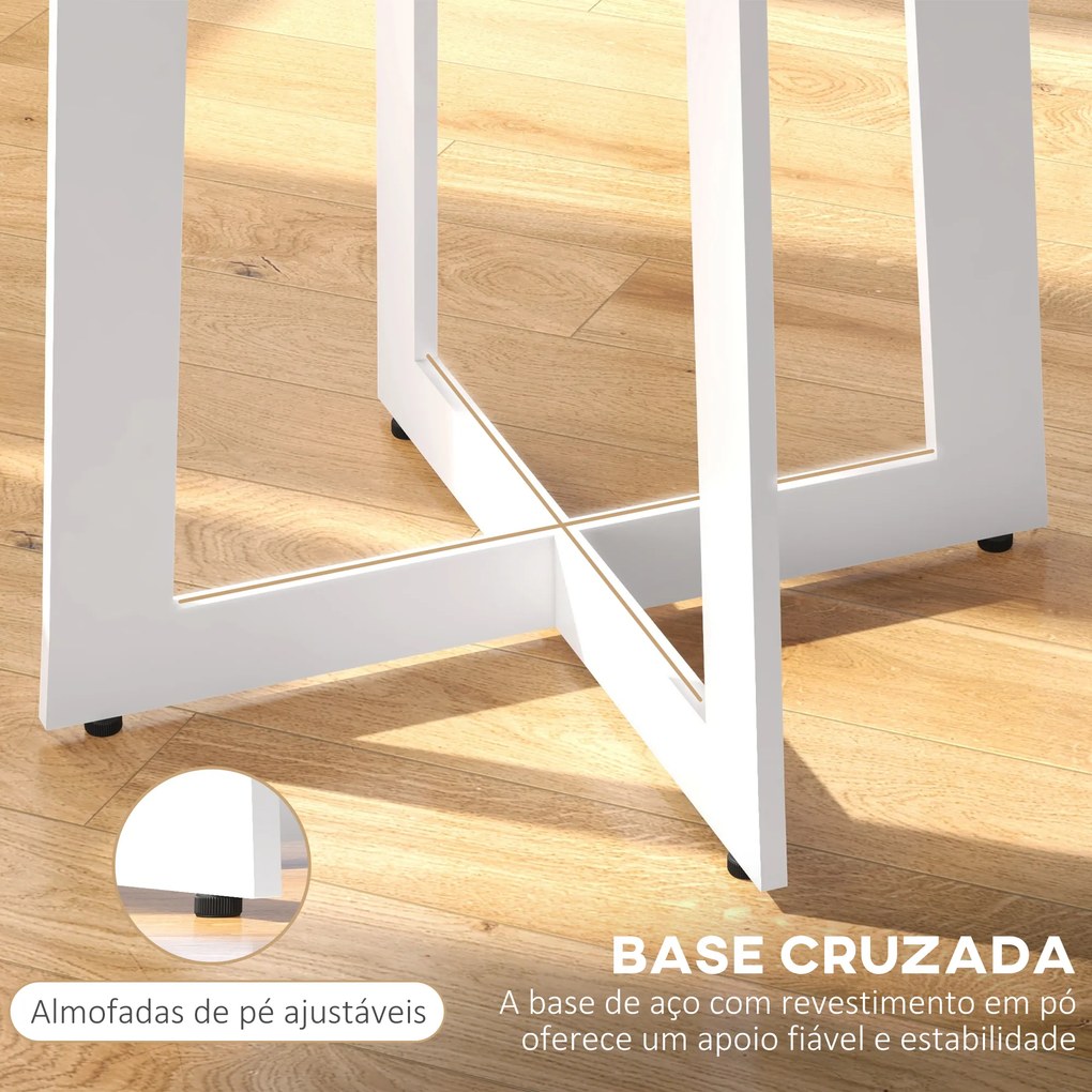 Mesa de Cozinha Redonda para 4 Pessoas Moderna com Tampo de Madeira e Base de Aço Cruzada Ø80x75 cm Carvalho