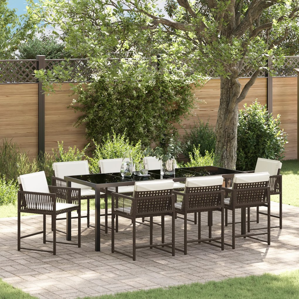 Conjunto de Jantar de Jardim com Almofadas Marrom Rattan Poliéster