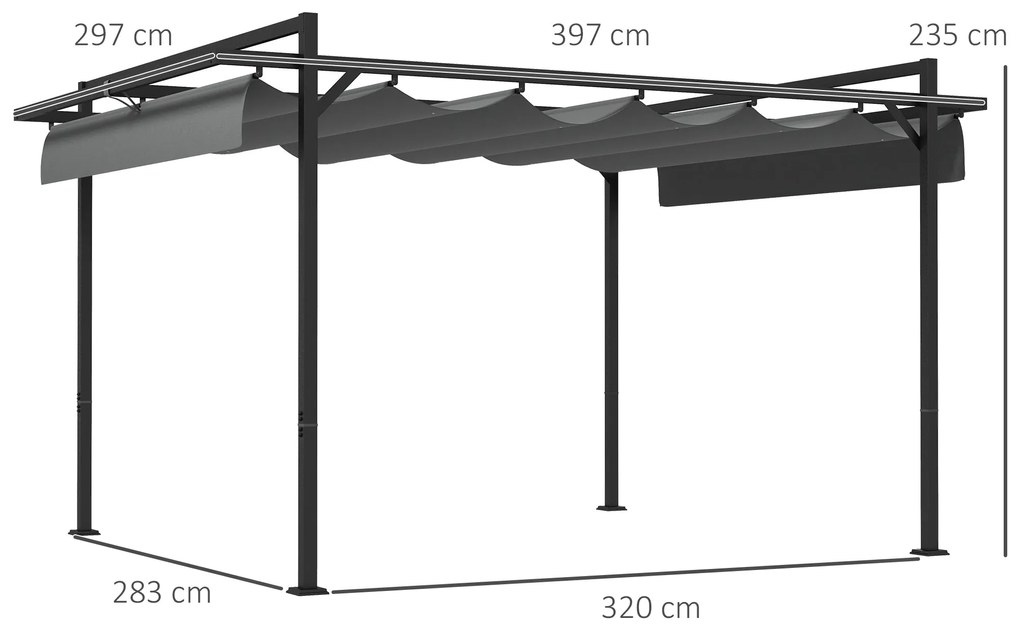 Pérgola 3x4 Pérgola de Jardim com Teto Retrátil de Poliéster e 12 Orif