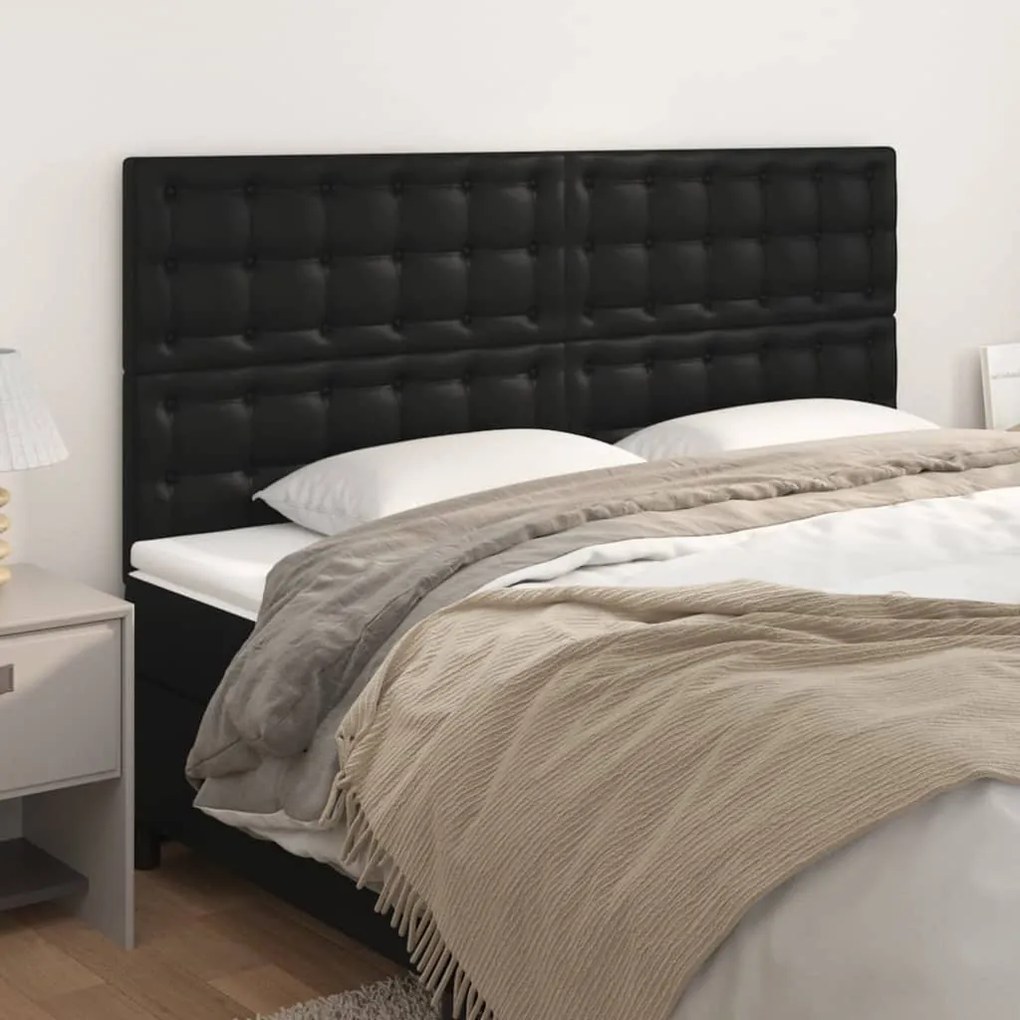 3116428 vidaXL Cabeceira de cama 4 pcs couro artificial 80x5x78/88 cm preto