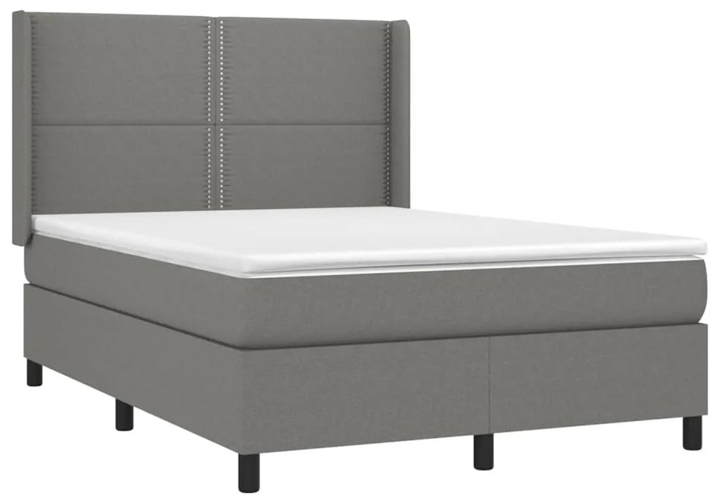 Cama box spring c/ colchão e LED 140x190 cm tecido cinza-escuro