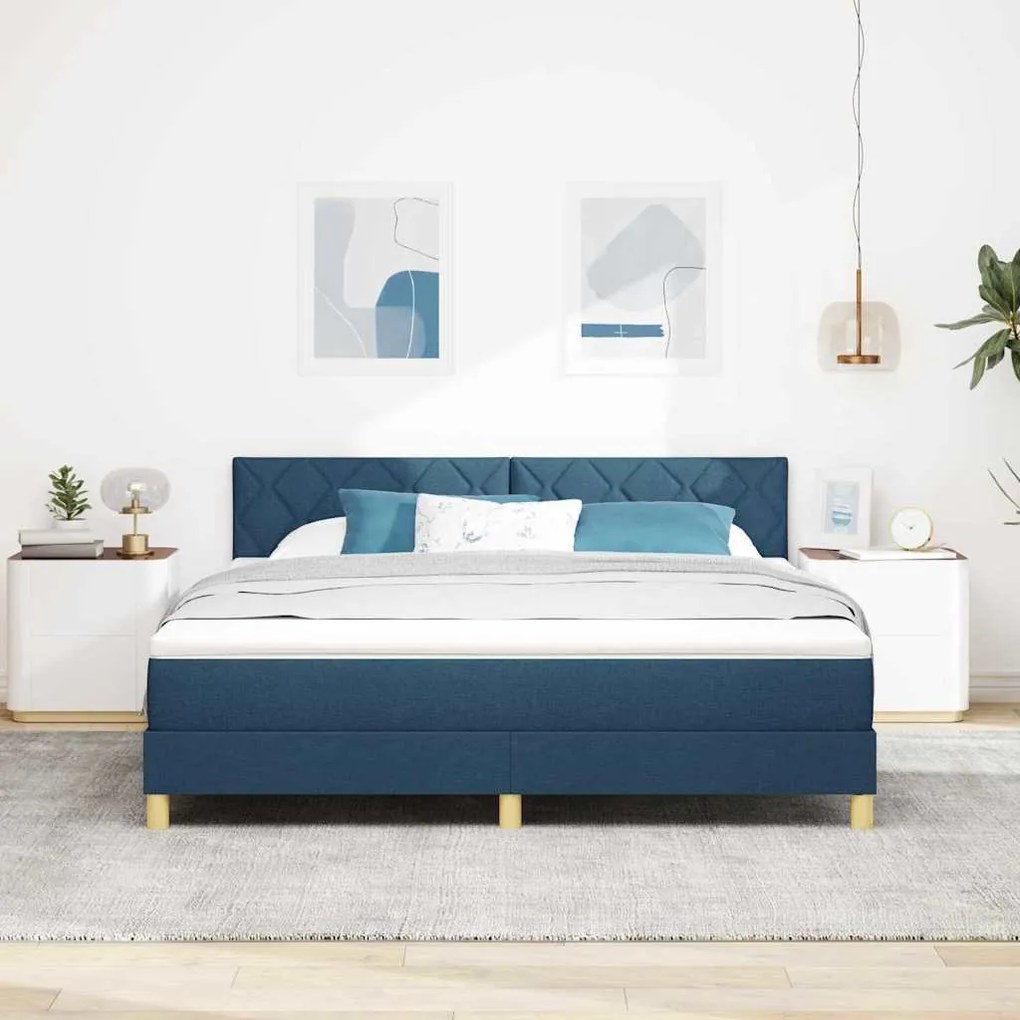 Cama Box Spring com Colchão e LED Azul 180x200 cm Tecido