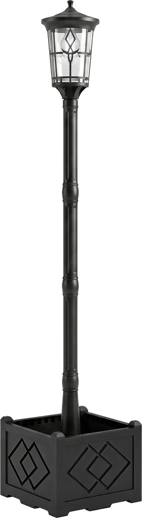 Candeeiro Solar Exterior de Jardim com Vaso 2 Modos de Brilho 100/50 lm IP44 Acendimento/Desligamento Automático Preto