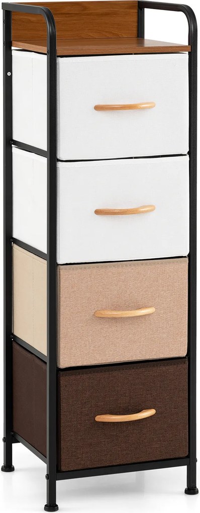 Cómoda de 4 gavetas com gavetas de tecido dobráveis e removíveis 31 x 28,5 x 99,5 cm, Estrutura metálica, Multicolorido