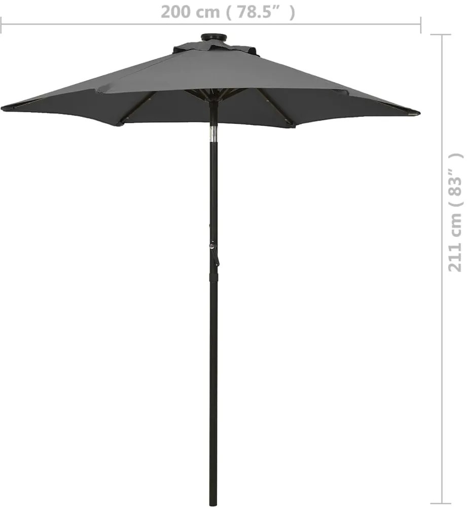 Guarda-sol de jardim c/ luzes LED 200x211 cm alumínio antracite