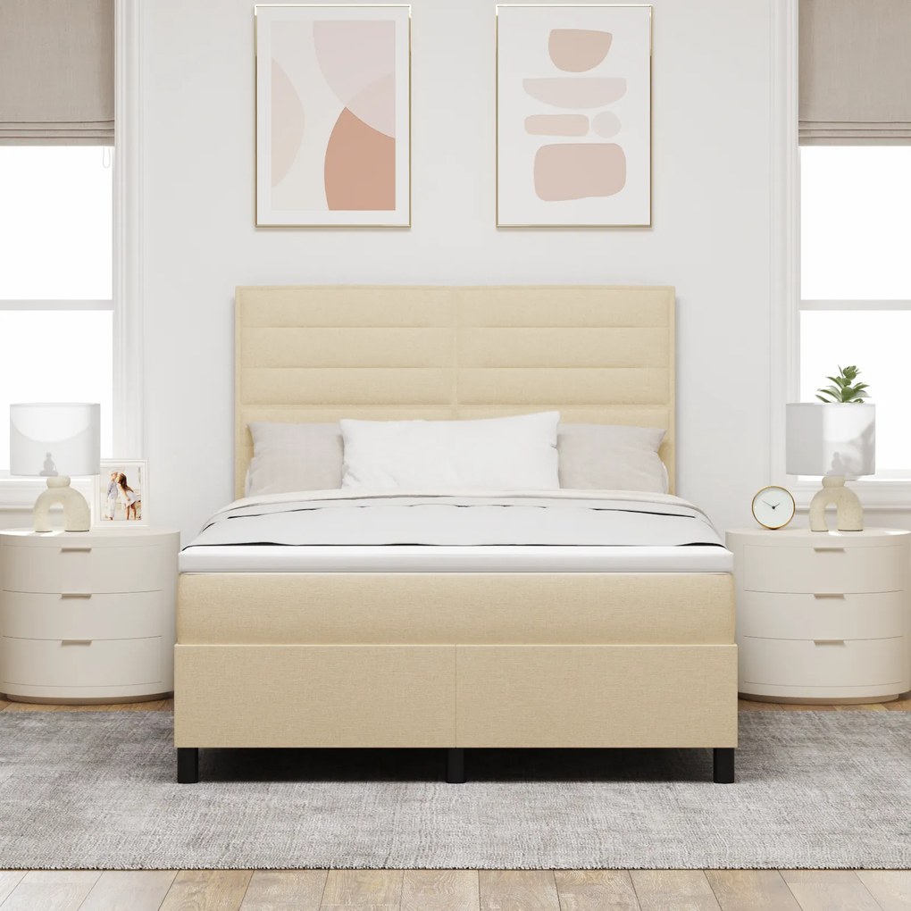 Cama Box Spring com Colchão Creme 140x190 cm Tecido