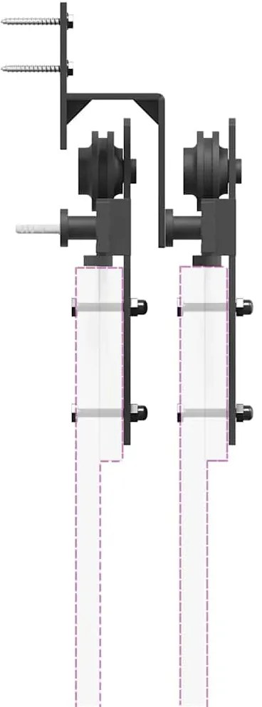 Kit de ferragens para porta deslizante 152,5 cm aço preto