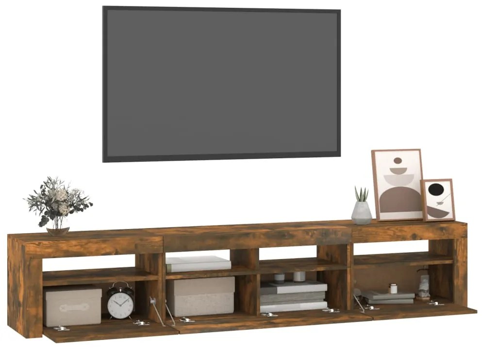 Móvel de TV com luzes LED 210x35x40 cm carvalho fumado