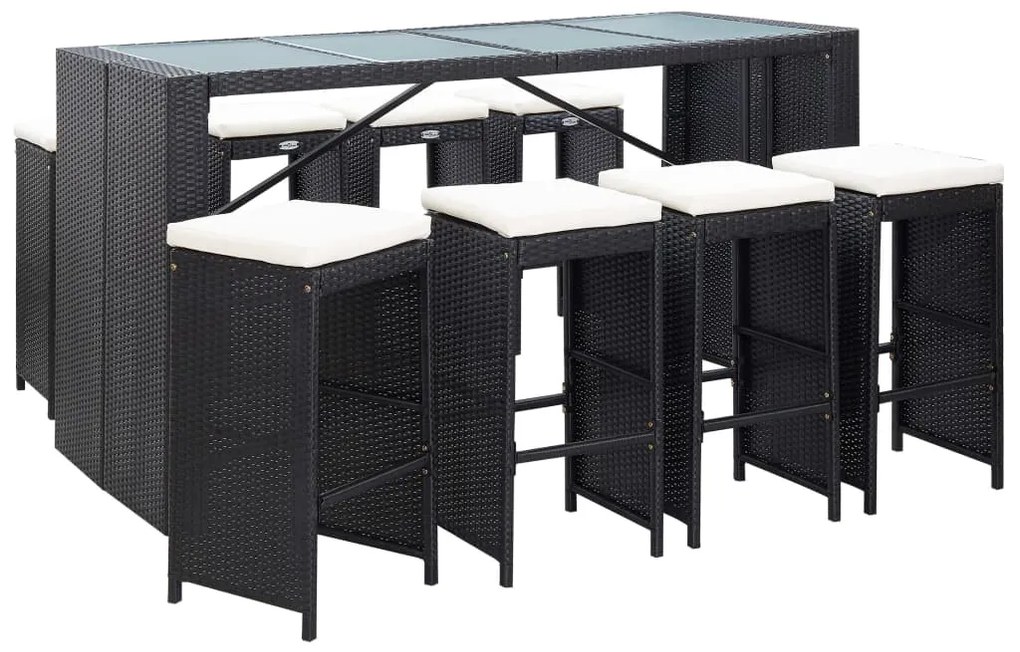 Conjunto de bar para exterior 9 pcs vime PE preto