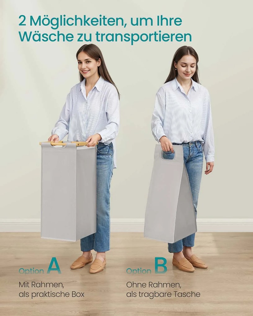 Cesto da roupa suja com 2 compartimentos 63 x 33 x 78 cm Cinzento