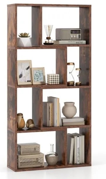 Estante geométrica de 4 níveis e 48 polegadas com 8 cubos para sala de estar e quarto - Natural