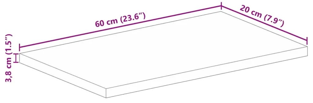 Tampo de mesa retangular 60x20x3,8 cm mangueira maciça