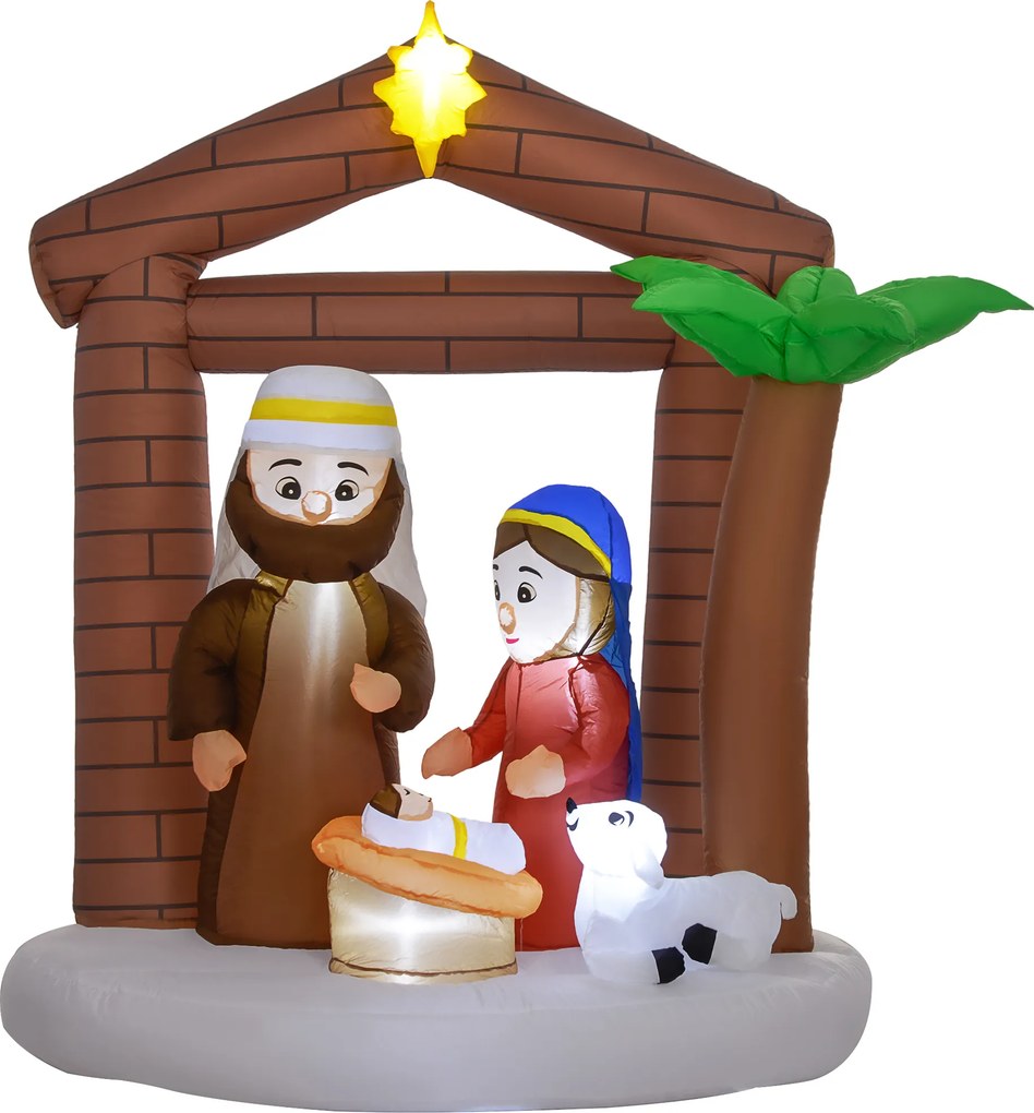 Outsunny Presépio Insuflável de Natal Decoração Insuflável Natalícia com Luzes LED e Insuflador para Exterior 150x90x185 cm Multicor | Aosom Portugal