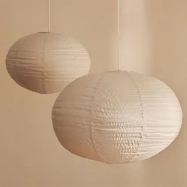 Conjunto De 2 Candeeiros De Teto Suspensos Em Linho Elijah Crema Linho & Ø50 Cm - Ø65 Cm - Sklum