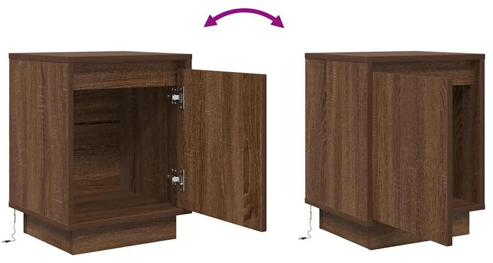 Mesa de cabeceira com luzes LED 38x34x50 cm carvalho castanho