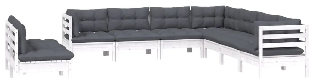 9 pcs conj. lounge de jardim c/ almofadões pinho maciço branco