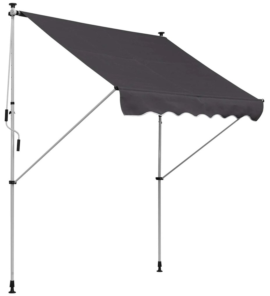 Outsunny Toldo Manual Retrátil 200x150 cm com Manivela de Alumínio Ângulo Ajustável Proteção Solar para Varanda Jardim Pátio Cinza