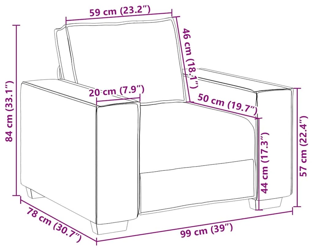 Poltrona 59 cm veludo cinzento-claro