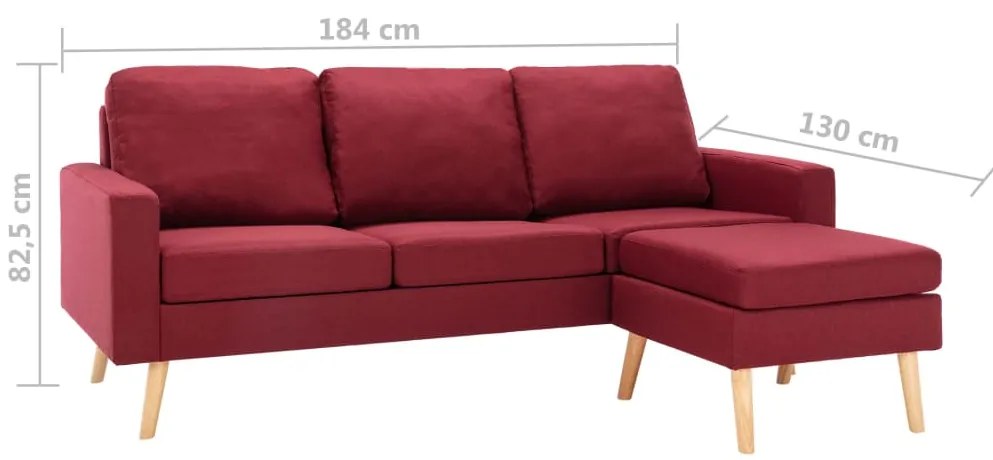 Sofá de 3 lugares com apoio de pés tecido vermelho tinto