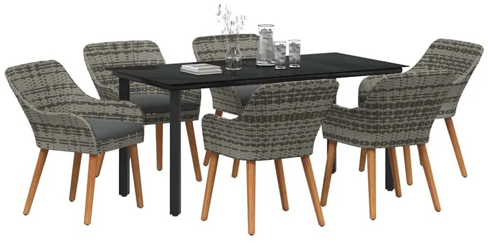 Conjunto de Jantar de Jardim 7 Peças Cinza em Rattan Poly