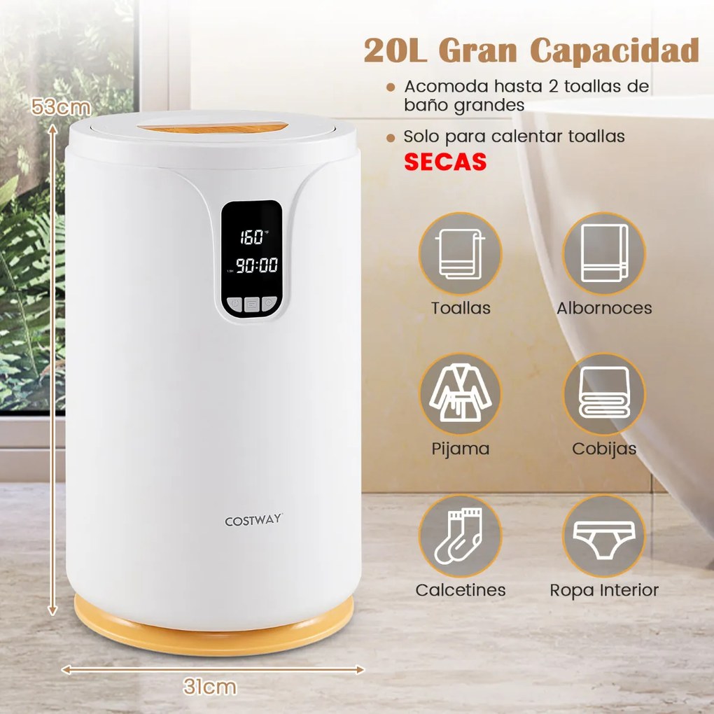 Aquecedor de toalhas de banho 20L de banho com luz LED Temporizador Cubo portátil com fecho para crianças 114 x 178 cm Branco