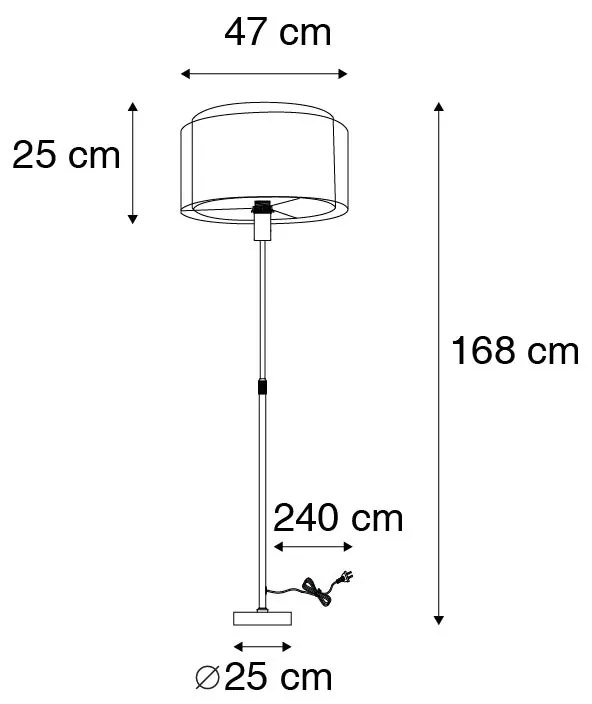 Candeeiro de pé em aço com abajur preto e branco 47 cm ajustável - Parte Design,Moderno