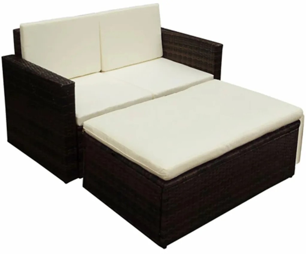 2 pcs conjunto lounge de jardim c/ almofadões vime PE castanho