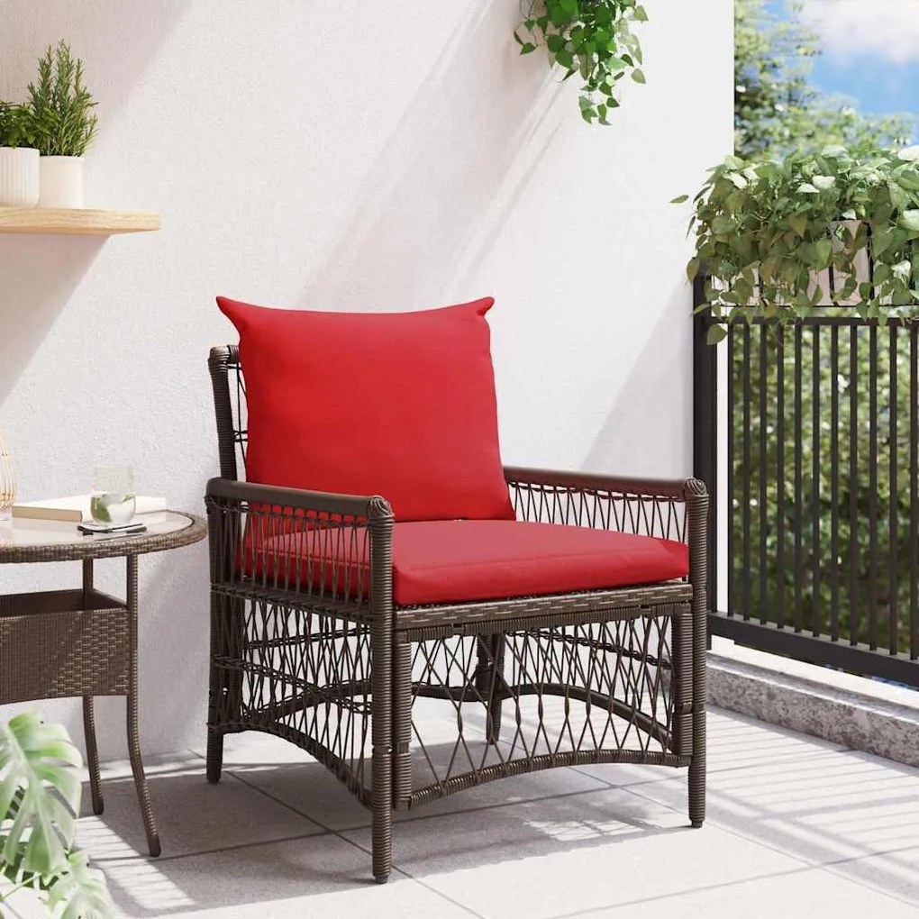 vidaXL Cadeira de Jardim com Almofadas, Castanho, 60x70x78 cm em Rattan Sintético.