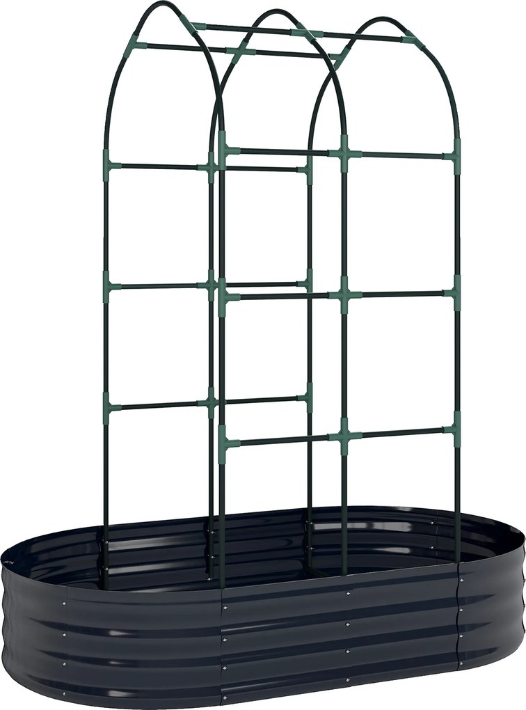 Outsunny Canteiro elevado com treliça, vaso metálico com luvas canteiro de jardim 160 x 90 x 180 cm, Cinza escuro | Aosom Portugal