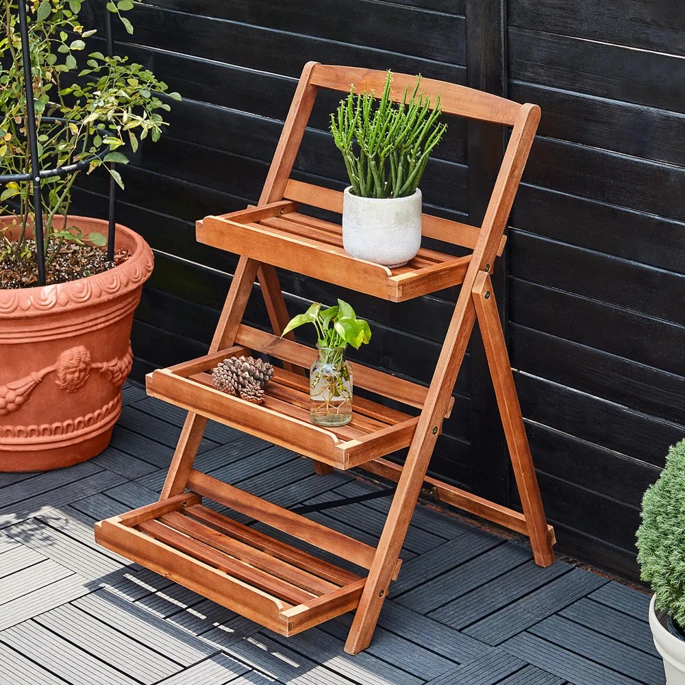 Suporte em forma Escada para flores 79x56x59 cm, 3 degraus, acácia com certificação FSC® Castanho