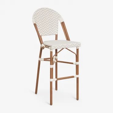 Pack De 4 Bancos Altos Empilháveis Com Encosto Em Alumínio E Rattan Sintético Brielle Bistro ↑75 Cm & Nude Beige - Gardénia Branco - Sklum