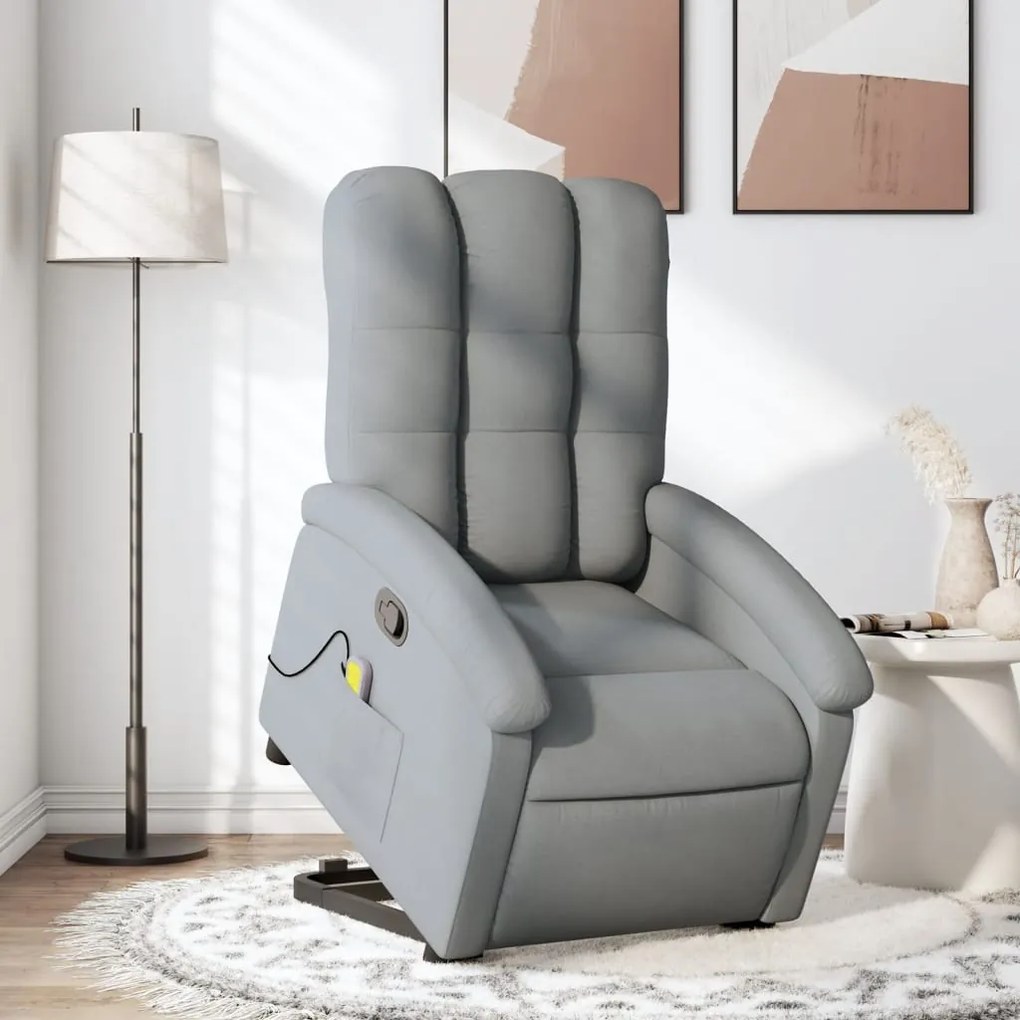 vidaXL Poltrona reclinável massagens tecido cinzento-claro