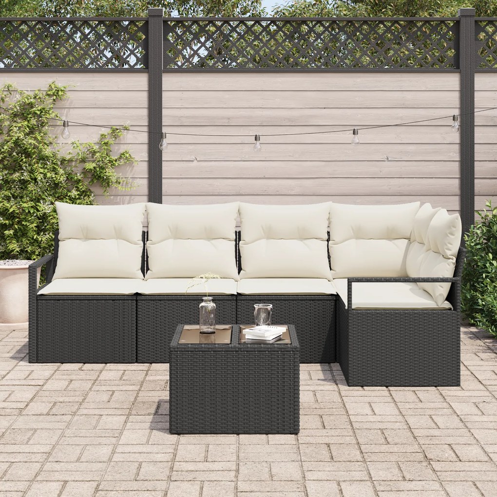 Conjunto de Sofá de Jardim de 5 Peças com Almofadas Rattan Poliéster M