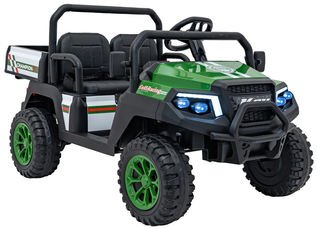 Jipe elétrico para Crianças 2 Lugares 24V Champion Rodas Espuma EVA, Assento couro ecológico Verde
