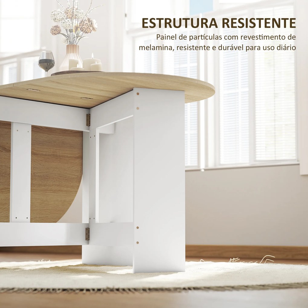 Mesa de Cozinha Dobrável Mesa de Jantar Dobrável Ovalada com Laterais Abatíveis Estilo Moderno 163x80x75 cm Madeira