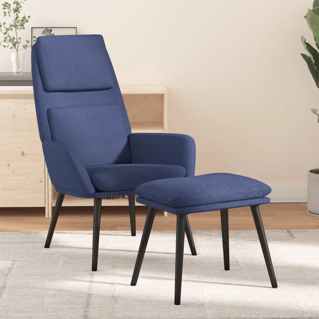 vidaXL Cadeira de descanso com banco tecido azul