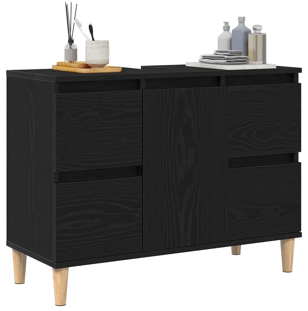 Gabinete de Pia vidaXL Preto Carvalho 80x33x60 cm Madeira de Engenhari