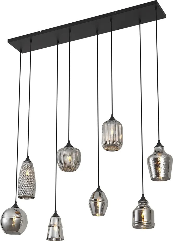 Candeeiro suspenso Art Deco preto com vidro fumado 8 luzes - Hanne