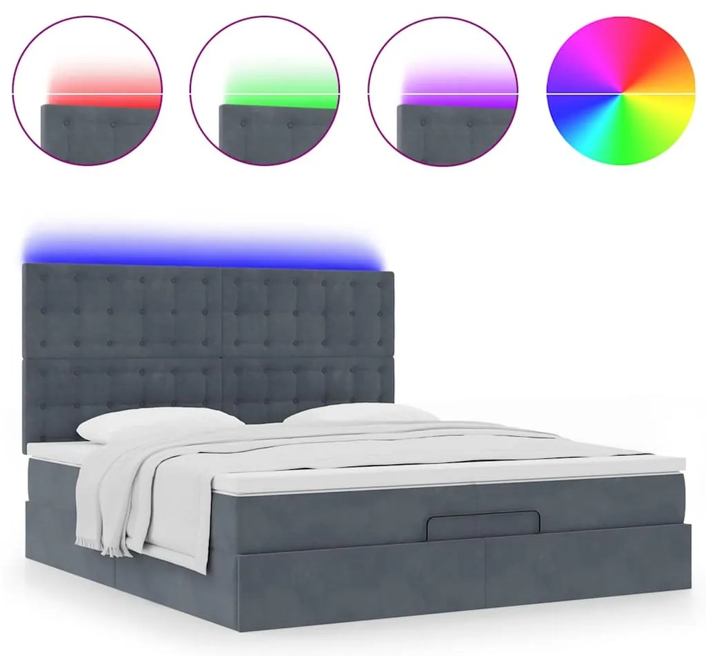 moldura de cama otomana vidaXL com colchão cinza escuro veludo