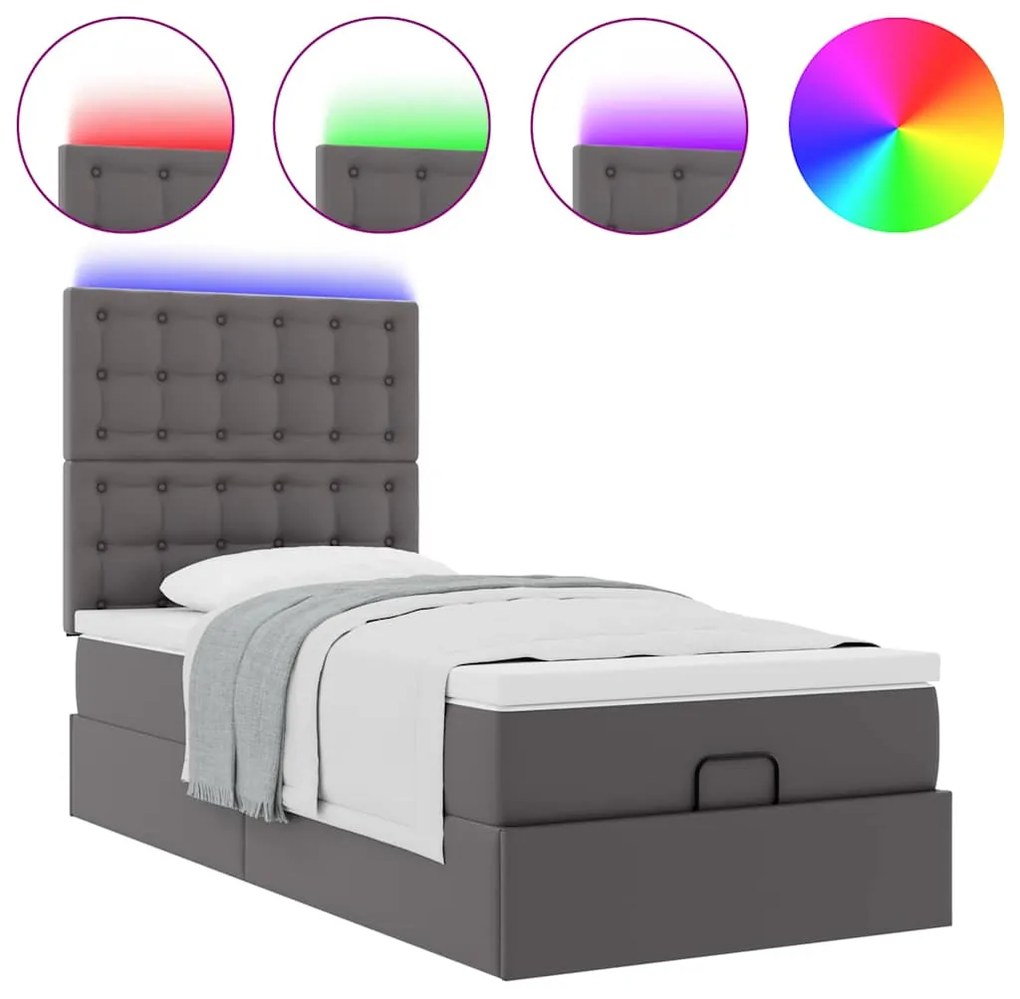 moldura de cama síriaXL otomana com colchão cinza 90x200cm couro falso