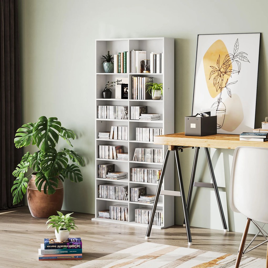 Organizador para CD e DVD com 18 compartimentos, capacidade máxima de 640 CD/360 DVD/430 Blu-ray, 78,5 x 24 x 175 cm, branco