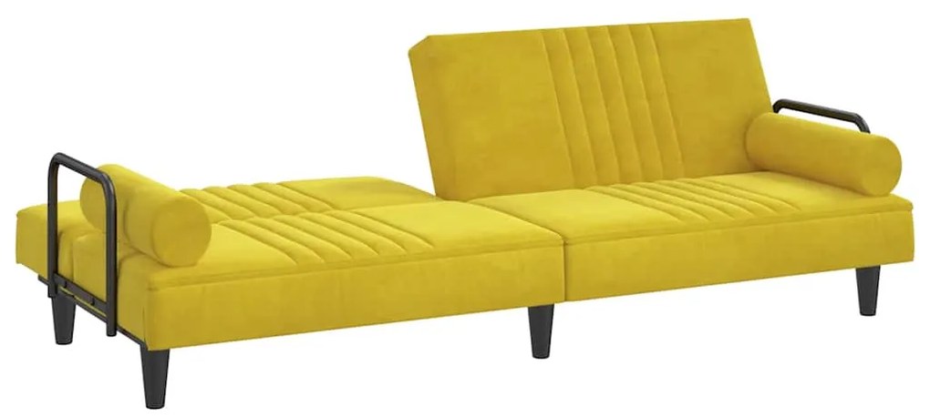 Sofá-cama com apoio de braços veludo amarelo